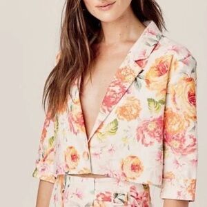 For Love And Lemons Julep Floral Cropped Linen Blend Blazer M